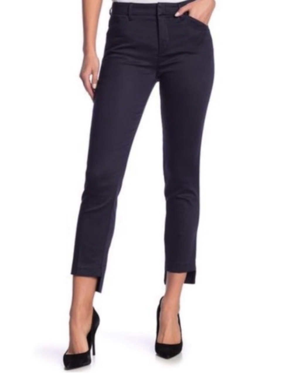 Anthropologie Level 99 Gracie Step Hem Navy Ankle Crop Slim Trouser Pants 28